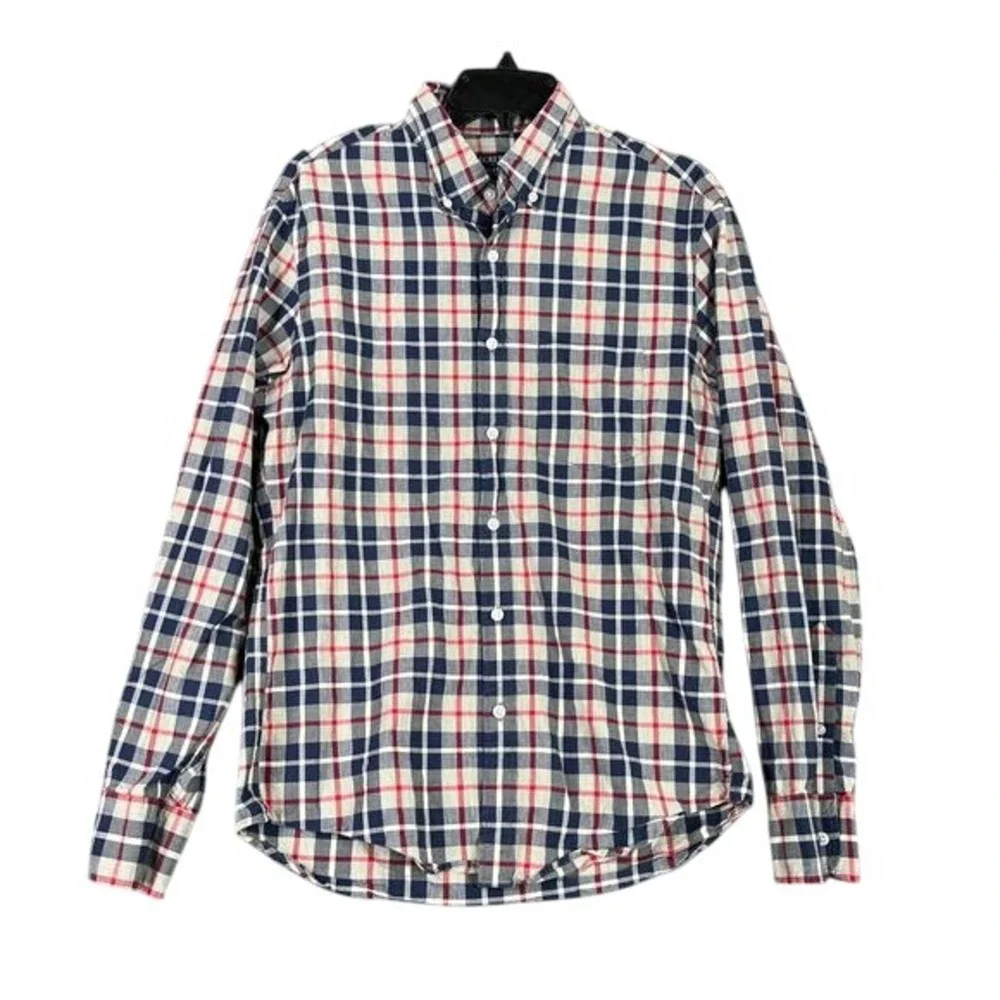 J.Crew Flex Washed Slim Shirt Men M Office Casual Poplin‎ Plaid Flex Washed
